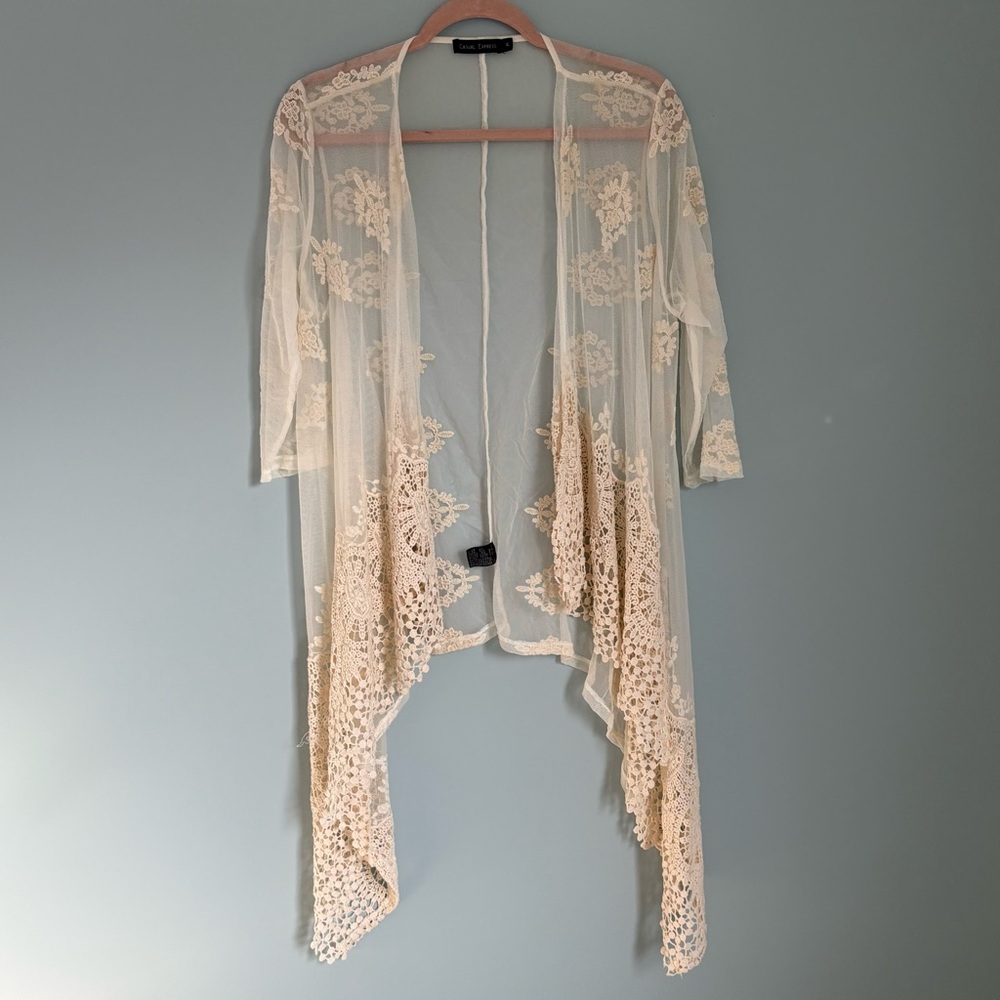 Women's mesh lace duster Open cardigan Sz XL Summer beach Cocktail cruise Beach
